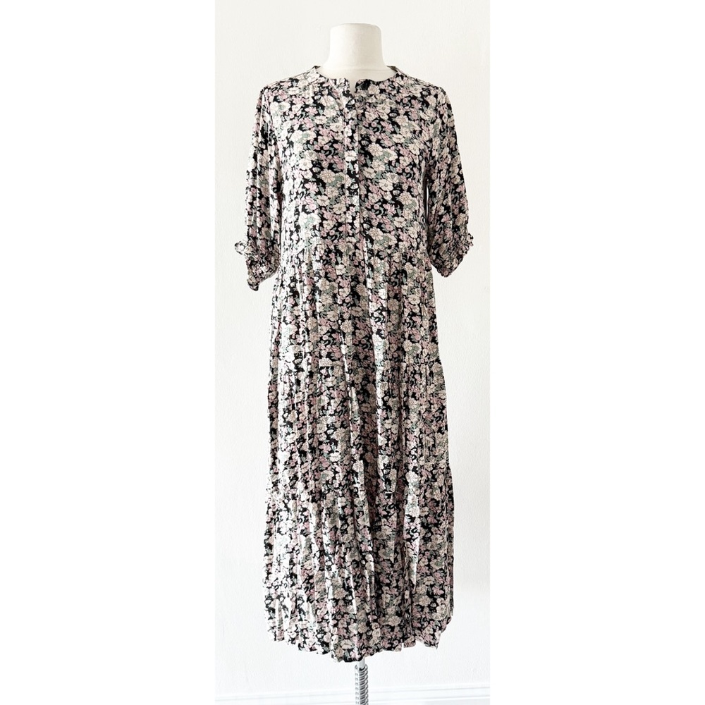 Natural Life Floral Prairie Cottagecore Boho Maxi Dress with Pockets Size XS